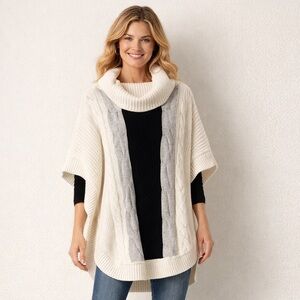 TALBOTS White Black Cable knit Cableknit Cotton Blend White poncho black Size S